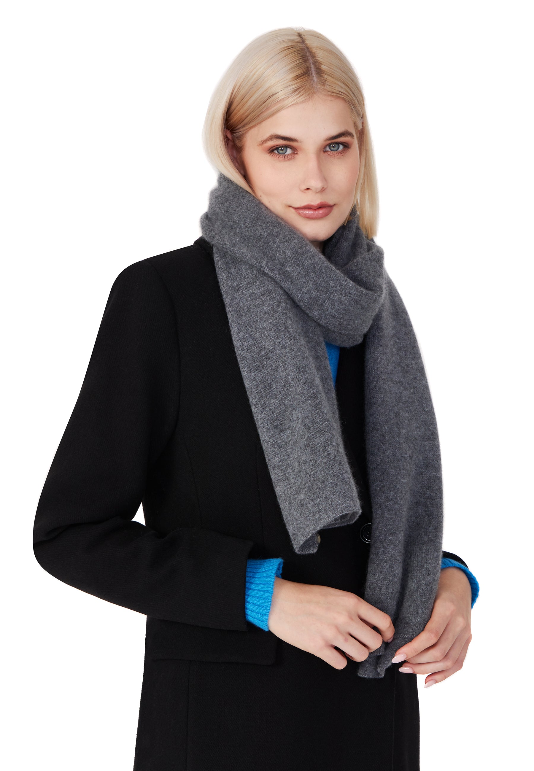 Super Soft Pure Cashmere Open Scarf for 2024 Men and Women- Black and Grey